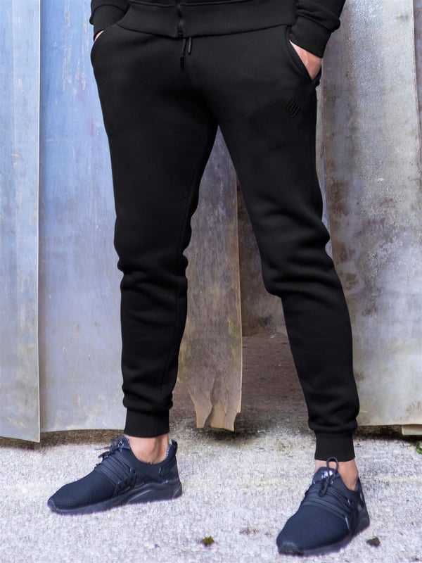 Enzo Mens Zip Up Hoodie Tracksuit Set Black