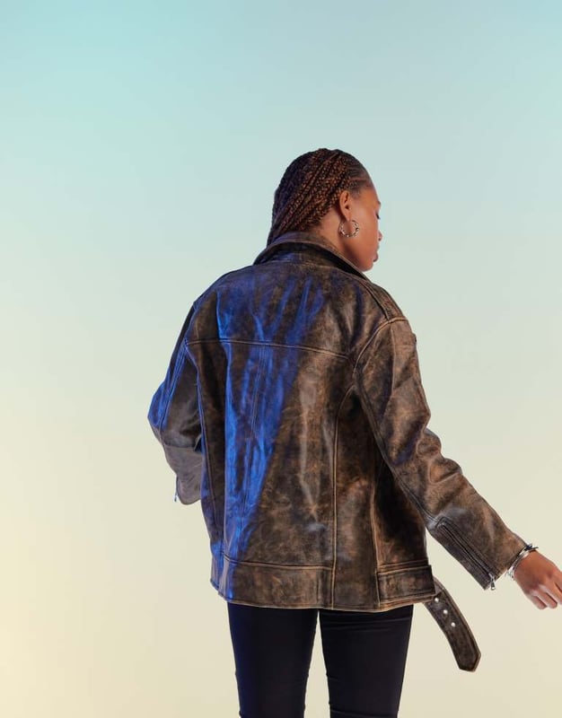 ASOS DESIGN premium washed real leather oversized biker jacket in