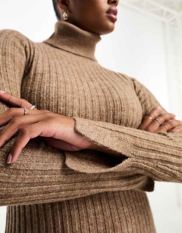chinese dress ladies ASOS DESIGN Knitted V Neck Maxi Dress In Rib In Camel