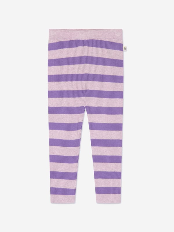 The Bonnie Mob depict captivating materials in their vintage inspired pieces. These baby girls ribbed knit leggings are depicted in soft rib via a lilac and pink stripe with an adjustable waistband. Crafted from soft cotton-cashmere winter yarn, she will be obsessed. 100% GOTS Certified Organic Cotton GOTS Certified Organic Brand