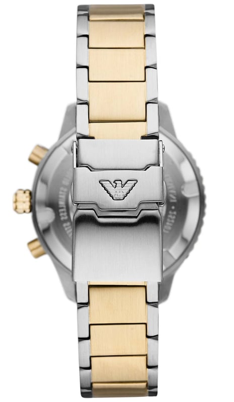 This Emporio Armani Diver Chronograph Watch for Men is the perfect timepiece to wear or to gift. It's Multicolour 43 mm Round case combined with the comfortable Multicolour Stainless steel watch band will ensure you enjoy this stunning timepiece without any compromise. Operated by a high quality Quartz movement and water resistant to 10 bars, your watch will keep ticking. This High quality classic and charming  watch is perfect for every person who likes to be the centre of attention -The watch has a calendar function: Date, Stop Watch, 24-hour Display, Luminous Hands, Luminous Numbers High quality 21 cm length and 21 mm width Multicolour Stainless steel strap with a Fold over with push button clasp Case diameter: 43 mm,case thickness: 12 mm, case colour: Multicolour and dial colour: Blue