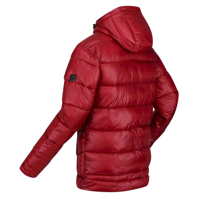 Material: Polyamide. Fabric: Cire Finish. Filling: Feather-Free. Design: Badge, Logo. Fabric Technology: DWR Finish. Heavyweight, Insulated, Padded, Secure Fit. Cuff: Adjustable. Neckline: Hooded, Padded Collar. Sleeve-Type: Long-Sleeved. Hood Features: Drawcord, Grown On Hood. Pockets: 2 Side Pockets, Zip. Fastening: Full Zip. Hem: Adjustable, Shockcord Hem. Denier: 20D. Made from Recycled Materials.