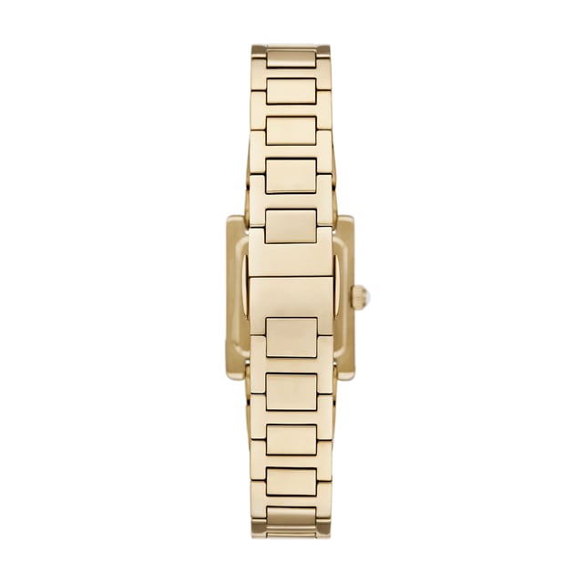 This Emporio Armani Genni Analogue Watch for Women is the perfect timepiece to wear or to gift. It's Gold  Rectangular case combined with the comfortable Gold Stainless steel watch band will ensure you enjoy this stunning timepiece without any compromise. Operated by a high quality Quartz movement and water resistant to 5 bars, your watch will keep ticking. Elegant and fashionable watch that is suitable for the daily life of every Women. High quality 19 cm length and 14 mm width Gold Stainless steel strap with a Deployment clasp Case measurement: 20 X 26 mm,case thickness: 6 mm, case colour: Gold and dial colour: White