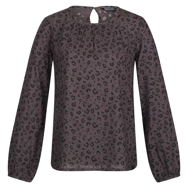 100% Viscose. Fabric: Soft Touch, Woven. Design: Animal Print. Fastening: Button. Cuff: Buttoned, Gathered. Hem: Curved. Neckline: Flattering, Round Neck. Back Style: Keyhole. Sleeve-Type: Long-Sleeved. Fit: Relaxed Fit. Gathered Back. Fabric Technology: Lightweight.
