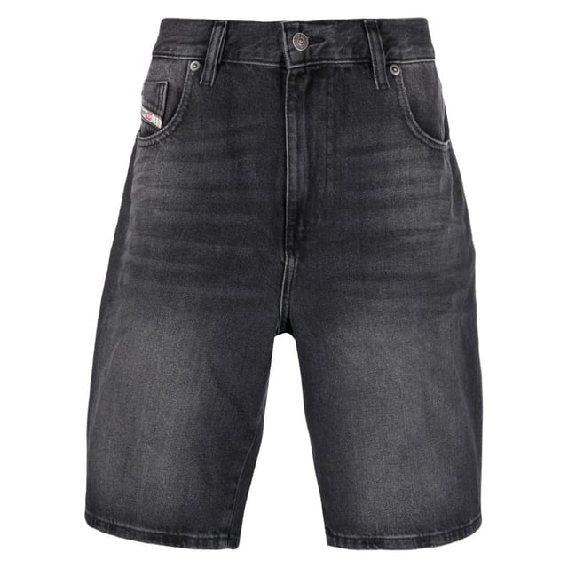 D-Strukt-Short grijze spijkershort, grijze wassing, 100% katoen, normale pasvorm, 5 zakken, knoopgulp, badge met merkrelief