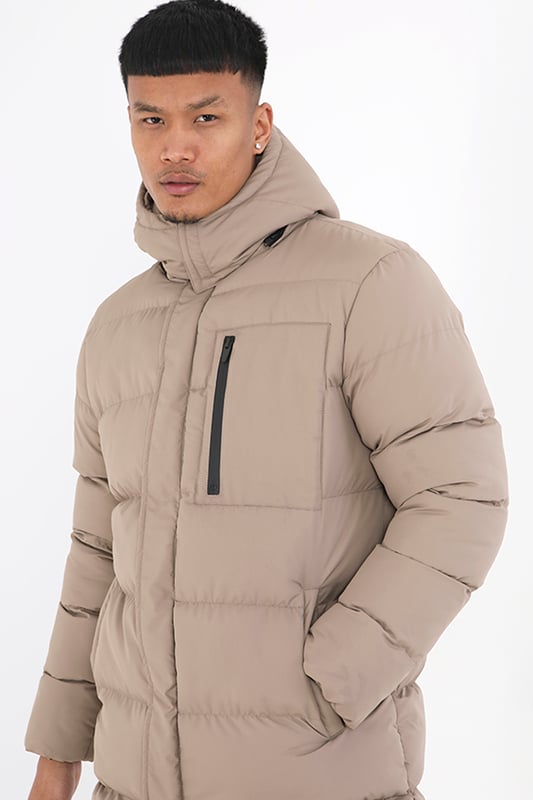 Brave soul longline padded puffer jacket with funnel neck online