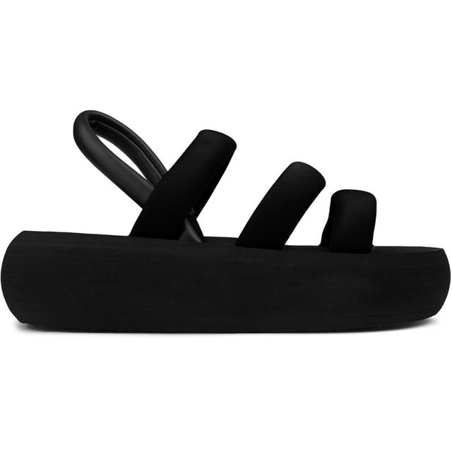 Sandalias Rocket Dog smile de color negro para mujer, confeccionadas en textil y suela de goma. Incluye: plantilla acolchada, parte superior textil, marca Rocket Dog y peso ligero.