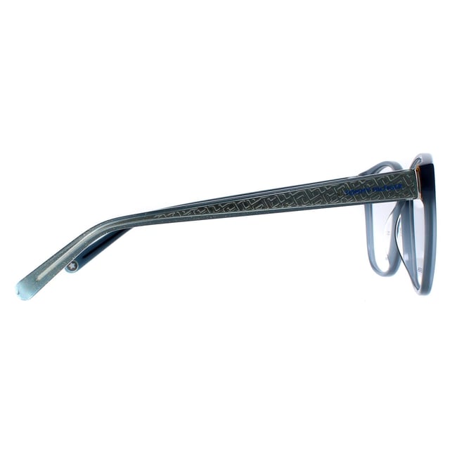 Tommy Hilfiger Square Womens Blue Glitter TH1780  Glasses feature a lightweight and durable square frame that provides a comfortable and secure fit. The temples are adorned with the iconic Tommy Hilfiger logo, adding a touch of elegance and sophistication to the overall look.