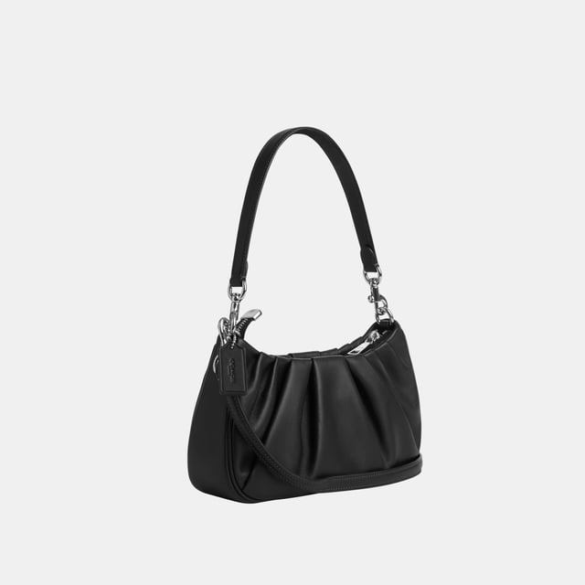 Teri Shoulder Bag in Smooth Leather with Ruching Length 24.5cm,  Width 7.5cm, Height 15.5cm