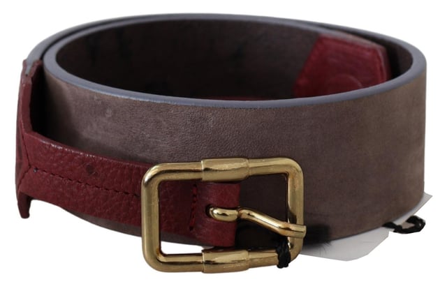 Brand: GF FERRE
  Condition: Brand New with Tags
  Material: Leather
  Hardware: Gold Chrome
  Fastening: Logo Buckle
  Design: Waist Belt
  Pattern: Solid
  Color: Brown / Maroon
  Logo details
  Made in Italy
Material: 100% WX
