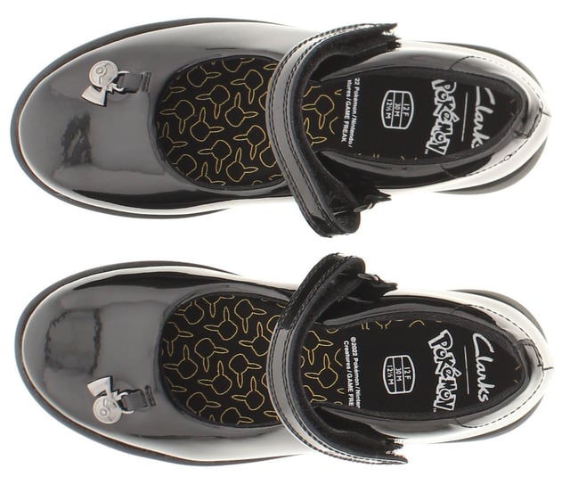 Clarks Girls School Shoes Etch Mist Leather Touch Fastening Black. Patent Leather Upper. Textile Lining. Rubber Sole. Footwear Formal.