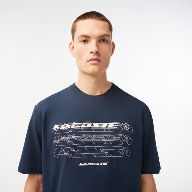 Men s Lacoste Loose Fit Organic Cotton Pique T Shirt in blue navy