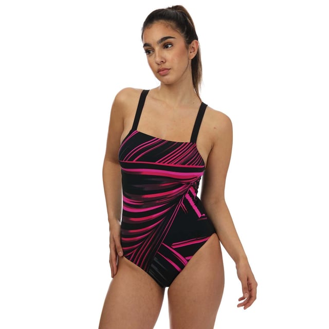 Women s Speedo Sculpture Amberglow Printed Swimsuit in black pink
