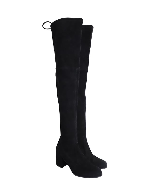 VINTAGE, RRP AS NEW
Elongate your silhouette with this Over-the-Knee Heeled Boots from Stuart Weitzman. The stretchy suede moulds to the shape to fit the legs, and the tie back detail adds a sophisticated touch to the look. Pair this with your favorite mini dress for a stunning outfit.

Stuart Weitzman Over The Knee Heeled Boots in Black Suede
Condition: Very good
Sign of wear: Light wear throughout, scuffs on the surface and heels
Material: Suede
Color: Black
Size: EU39 / UK6 / US8.5
SKU: 266079