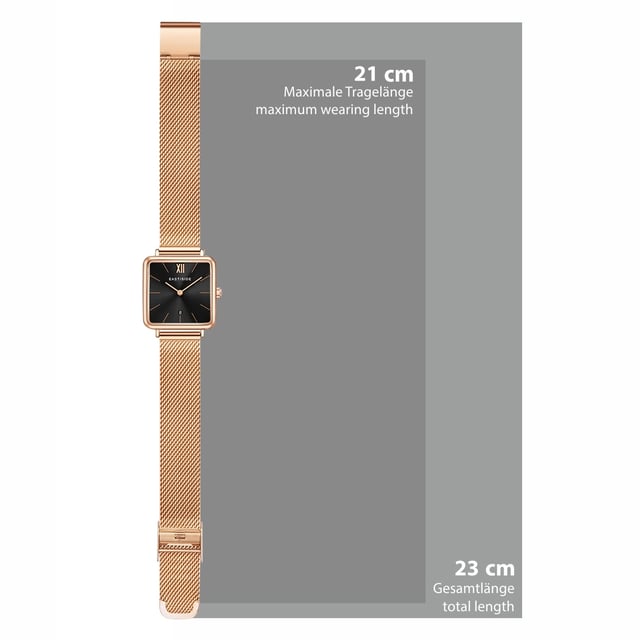 If you like to show corners and edges, this women's watch of the Eastside label will love! Edgy, urban and yet elegant-timeless, she picks up the attitude to life of the New York district of Eastside. Eyecatcher is the square, IP-coated housing that gives the timepiece its striking character. Subtle line of line and Obélisque pointers emphasize the puristic design concept, rounded off by a stylish IP-Goldeted Milanaise Ellar Arm strap in rose gold. The safe sliding closure ensures quick adaptability and high comfort. The high-end quartz watchwerk offers precision, as well as the simple date display.