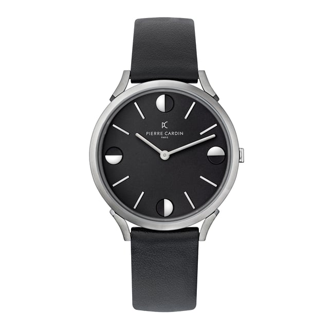 This Pierre Cardin Pigalle Half Moon Analogue Watch for Unisex is the perfect timepiece to wear or to gift. It's Silver 40 mm Round case combined with the comfortable Black Leather watch band will ensure you enjoy this stunning timepiece without any compromise. Operated by a high quality Quartz movement and water resistant to 3 bars, your watch will keep ticking. This casual and modern watch is perfect for all kind of casual activities, indoor activities or daily use, it's also a great gift for family and friend. High quality 21 cm length and  18 mm width Black Leather strap with a Buckle Case diameter: 40 mm,case thickness: 6.55 mm, case colour: Silver and dial colour: Black