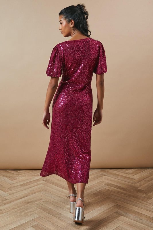 Petite Occasion Sequin Flare Sleeve Midaxi Dress