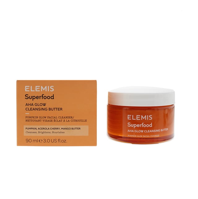 The Elemis Superfood Aha Glow Cleansing Cream is a facial cleanser that contains a unique blend of a fermented Pumpkin enzymes and Acerola Cherry, naturally rich in AHAs helps to brighten skin, while Mango Butter and Chia Seed Oil, rich in omega fatty acids. The cleanser nourishes and hydrate the skin, removes move up, pollutants and daily grime, and leaves a healthy-looking radiance.