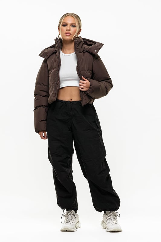 Brown puffer crop jacket Clearance