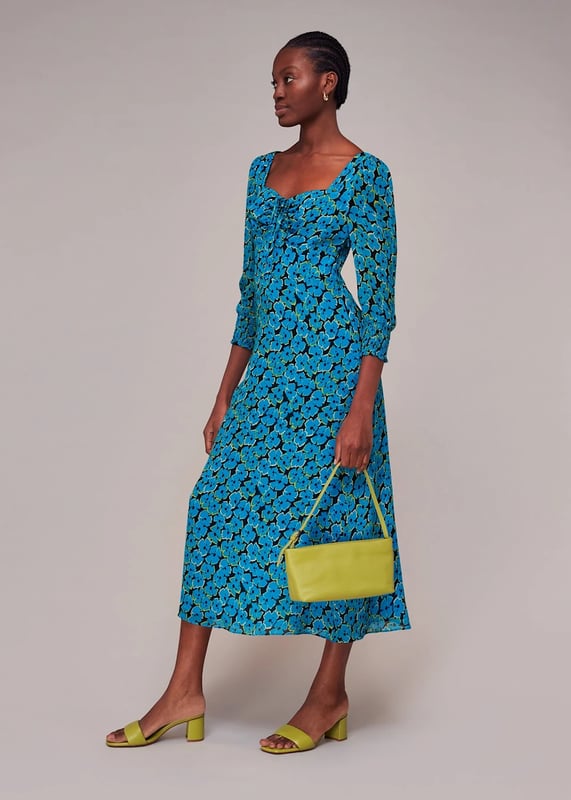 Bring charm and elegance to your wardrobe with the Farfalle Dress. Flaunt its vivid blue hues and delightful floral prints, designed with airy viscose. Perfect for any outing, its ¾ sleeves and comfortable shift silhouette invoke a demure yet playful narrative. Versatility meets allure in blue/multi.