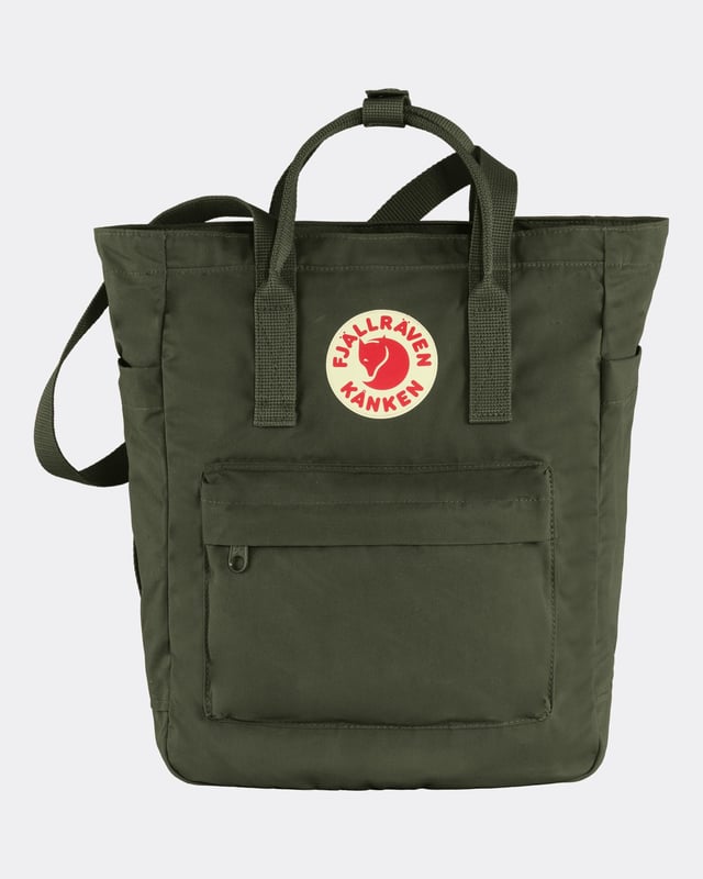 Unisex Kånken Totepack
Kånken Totepack is a convertible version of Fjällräven’s iconic backpack and can be either a backpack when you bike or a shoulder bag when you board a crowded bus. It has a zippered main compartment and an inside pocket with a padded base for a 13” laptop. With the seat pad you’ll find in the back of the main compartment, you can always take a break, wherever you are.

Made from durable, water-resistant G-1000 HeavyDuty S.
Top-loaded main compartment with zipper.
Inside laptop sleeve with padded base (up to 13 inches).
Zippered front pocket and open side pockets.
G-1000® HeavyDuty S: 65% polyester (recycled), 35% cotton (organic)
Organic cotton, Recycled polyester, Produced without PFCs
Inside compartment, Open outside pocket(s), Zippered outside pocket(s)
Adaptable with Greenland Wax, Durable, Quick-drying, Water resistant, Wind resistant
Clean with soft brush and lukewarm water

F23710