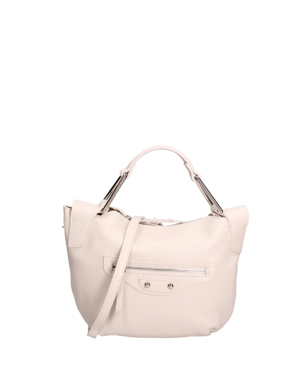 Bolso de mujer. El cierre es con cremallera. Los bolsillos internos son uno con cremallera y otro abierto. Los bolsillos externos son uno frontal con cremallera. La bandolera es ajustable y extraíble en piel. El mango es de cuero. Hay un compartimento interno. El material exterior es piel auténtica tipo dólar. Internamente está forrado en tejido 70% algodón - 30% poliéster. Medidas: 29x20x9 cm. Hecho en Italia