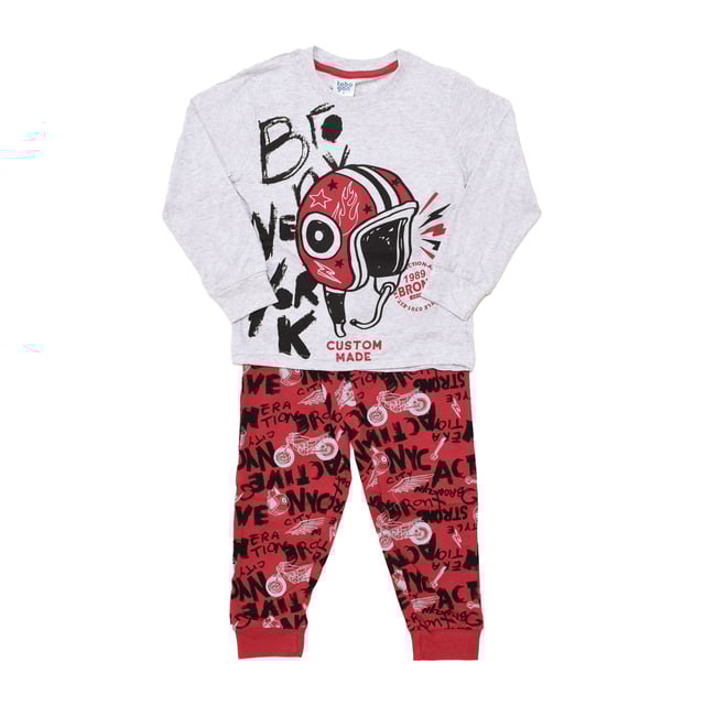 Long winter pajamas for children from the Tobogan brand.
 Pajamas in cotton fabric consisting of two pieces, t-shirt and pants.
 Soft and breathable fabric.
 Long sleeve t-shirt with ribbed cuffs.
 Ribbed crew neck.
 Long pants with ribbed cuffs.
 Elastic waist with adjustable drawstring for greater support.
 Seams seen in tone.
 Composition: T-shirt: 98% Cotton, 2% Polyester; Pants: 100% Cotton.
 Care:
Machine wash maximum at 30º.
 Do not use bleach.
 Do not use dryer.
 Iron maximum at 110º.
 No dry cleaning.
 Use neutral detergents.
 Do not squeeze.
 Dry on the shadow.