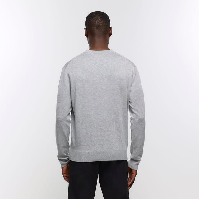 River Island Mens Jumper Grey Slim Fit Lightweight