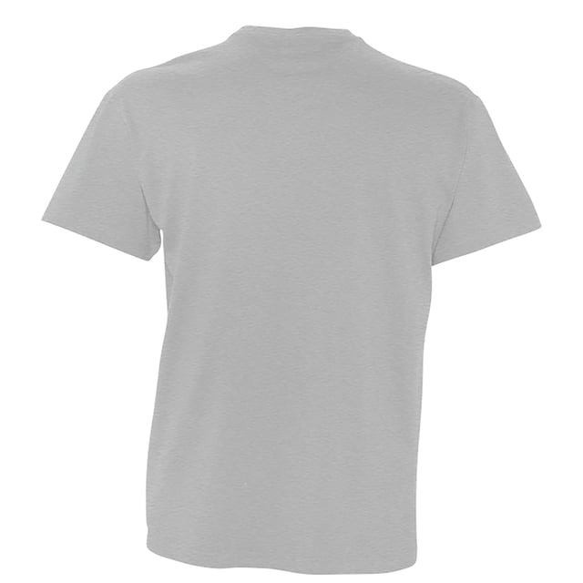 Schlauchförmiges Gestrick. Geklebter Nacken. Gerippter V-Ausschnitt. Ärmel und Saum mit Doppelnadel. Stoffgewicht: 150 g/m². Material: 100% ringgesponnene, halbgekämmte Baumwolle, Grau meliert: 85% Baumwolle/15% Viskose, Asche: 98% Baumwolle/2% Viskose. Brustumfang (Passform): S(36/38), M(38/40), L(41/42), XL(43/44), XXL(45/47).