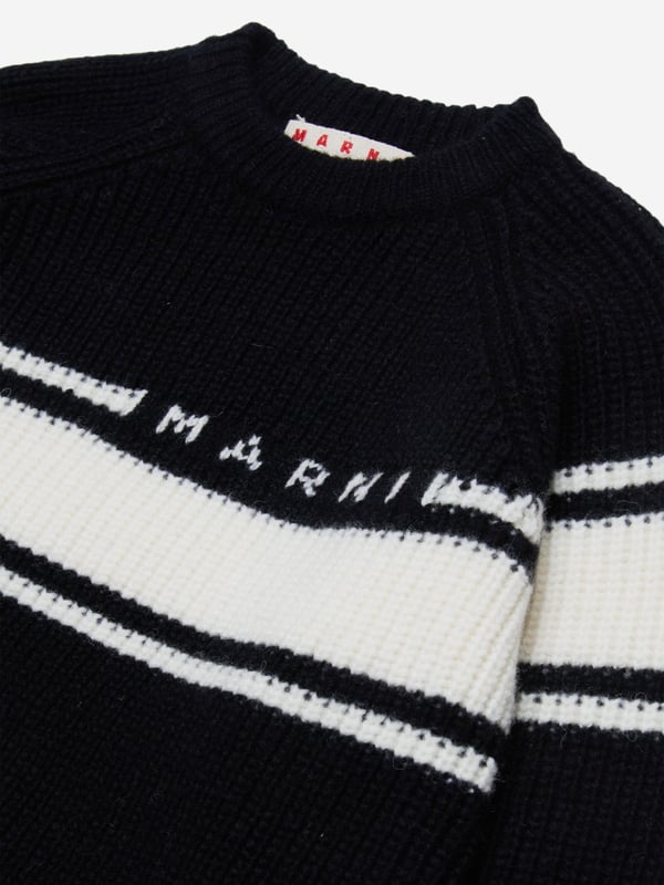 Discover the Marni Kids Striped Jumper in Black for AW2024, a chic essential for both boys and girls. Crafted with precision, it's an ideal addition to any discerning young wardrobe. Key features include: **Luxurious Craftsmanship**: Expertly made using premium materials for durability comfort. **Versatile Style**: Classic black hue with striking stripes ensures easy pairing with any outfit. **Designer Appeal**: A touch of luxury from the revered Marni brand.Elevate your child's style this season with this exquisite piece!