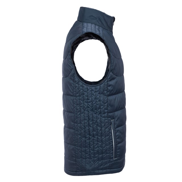 Material: 100% Polyester. Lining: Contrast. Design: Quilted. 66gsm. Fabric Technology: Aquapel, Breathable, DuPont Sorona, DWR Finish, Eco-Efficient, Nanotex, PFC Free, Showerproof, Windproof. Chin Guard, Fluorine Free, Inner Storm Flap. Sleeve-Type: Sleeveless. Neckline: Standing Collar. Pockets: 2 Side Pockets, 1 Inner Pocket, Zip, Welted. Fastening: Full Zip. Hem: Bungee Cord. Sustainability: Amfori, BSCI, Fair Labor Association, Oeko-Tex Standard 100 Certified, WRAP Certified. High Performance.
