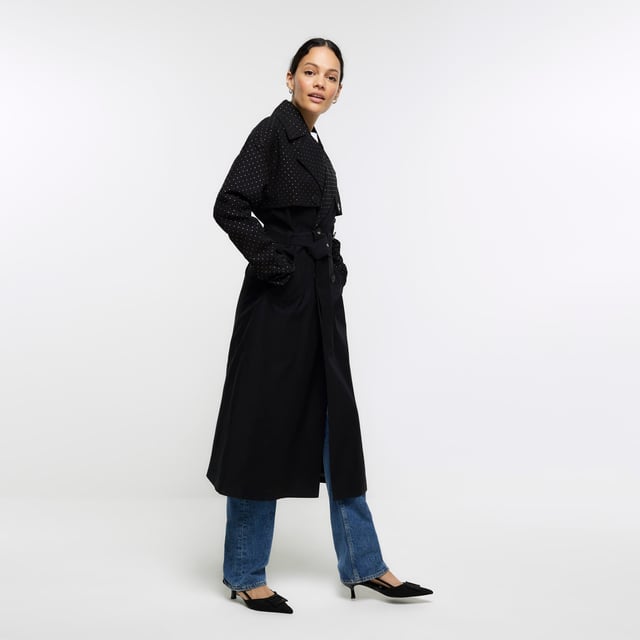 River island black trench coat online