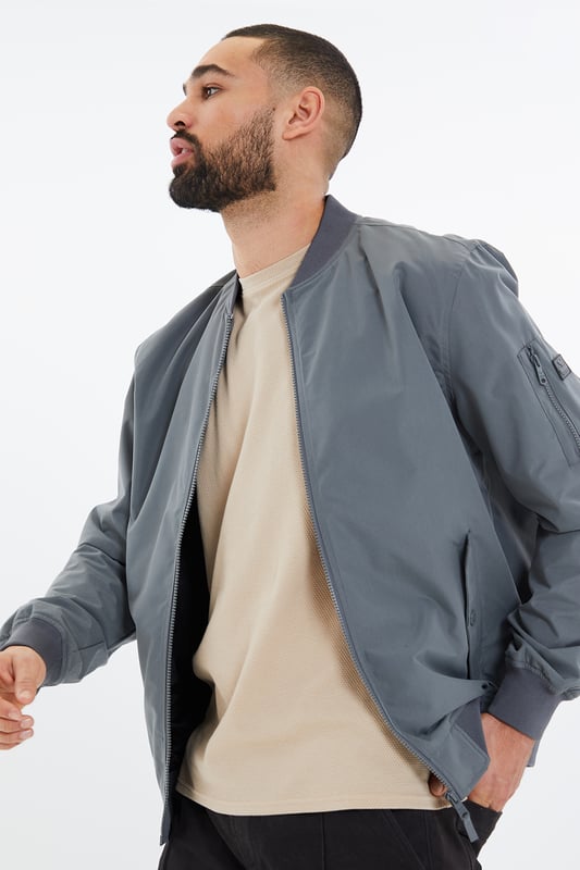 Charcoal 'Herman' Lightweight Zip Through Bomber Jacket