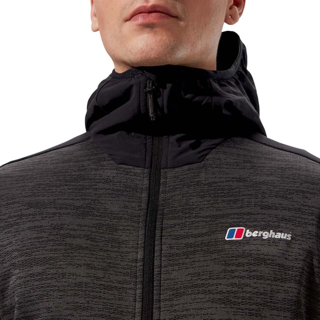 Mens Berghaus Thraskii Hooded Jacket in grey black.- Branded binding around the hood.- Full zip fastening.- Two zip hand pockets.- Woven stretch overlay.- Toasty marled fleece fabric keeps you warm throughout.- Wicking properties help you say yes to cosy  not to clammy.- Ref: 4A001751CU3