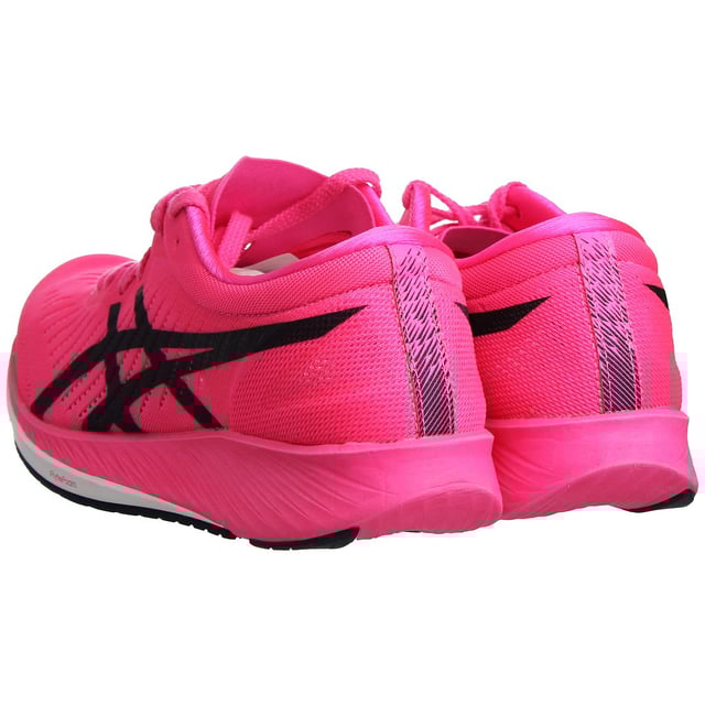 The Asics MetaRacer Women's Running Trainers are the pinnacle of performance footwear, meticulously engineered to elevate your running experience to new heights. Whether you're a competitive athlete or a dedicated enthusiast, these trainers are designed to help you achieve your personal best and dominate the race track or the road.

Key Features:

 Innovative Carbon Plate Technology:  The MetaRacer boasts a cutting-edge carbon plate embedded within the midsole. This plate delivers exceptional energy return and propels you forward with every stride. It effectively reduces energy loss and muscle fatigue, making these trainers ideal for long-distance runs and races.

 Lightweight and Responsive FlyteFoam:  Asics' FlyteFoam technology is incorporated into the midsole, providing a perfect balance of lightweight cushioning and responsiveness. This ensures a comfortable and efficient ride, helping you maintain your pace even during intense workouts.

 Enhanced Breathability:  The upper of the MetaRacer is constructed with a breathable mesh material that keeps your feet cool and well-ventilated, even on scorching summer runs. This design helps to prevent discomfort and blisters caused by excessive moisture and heat.

 Secure and Comfortable Fit:  These trainers feature a snug and supportive fit, thanks to the padded collar and traditional lacing system. The heel counter ensures stability, reducing the risk of injury during quick maneuvers or sprints.

 Exceptional Traction:  The outsole of the MetaRacer is equipped with a high-traction rubber compound that offers excellent grip on a variety of surfaces. Whether you're running on the track, road, or trails, you can trust these trainers to keep you stable and in control.

 Gender-Specific Design:  Asics has meticulously crafted the MetaRacer specifically for women's feet, taking into account the unique biomechanical needs and anatomy. This ensures a more comfortable and efficient running experience.

 Stylish and Sleek Design:  Beyond their outstanding performance, the MetaRacer trainers feature a modern and stylish design. You'll not only perform your best but also look your best while doing it.

 Versatile Performance:  These trainers are designed for a wide range of distances, from 5Ks to marathons. They excel in providing the support and energy return needed for both short, explosive sprints and long, steady runs.

 Reflective Details:  Safety is a top priority. The MetaRacer incorporates reflective elements to enhance your visibility during low-light conditions, ensuring you can run with confidence anytime, anywhere.

 Durability:  Asics has engineered these trainers to withstand the rigors of regular training and racing. The quality materials and construction ensure that your investment in the MetaRacer will last for many miles to come.

In summary, the Asics MetaRacer Women's Running Trainers are a perfect fusion of cutting-edge technology, comfort, and style. They're a must-have for any serious female runner looking to unlock her full potential and achieve race-day success. Whether you're aiming for a personal record or just want a comfortable and stylish pair of running shoes for your daily workouts, the MetaRacer has you covered. Elevate your running experience with the MetaRacer and leave the competition in the dust.