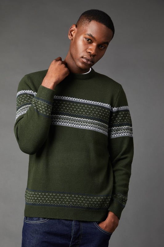 Placement Stripe Pattern Crew Neck Jumper