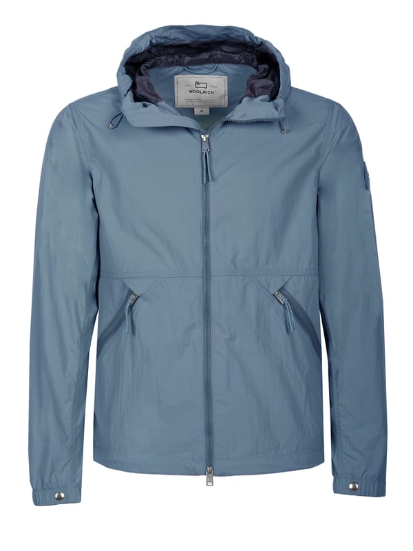 100% Polyamide; Woolrich jacket;  Model: CFWOOU0900MRUT3718 31123;  High quality manufactured;  Hood with drawstring;  Two-way zip;  Elasticated trims at the waist and hem;  Two zipped pockets;  Elastic strap with press stud on the sleeve;  Woolrich logo details