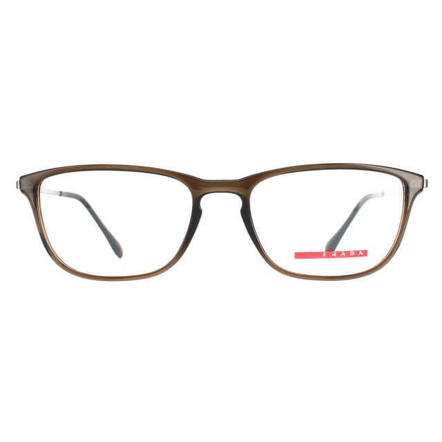 Prada Sport Rectangle Mens Bruine PS05IV -bril zijn een rechthoekige stijl gemaakt van lichtgewicht acetaat. Het Prada -logo is voorzien van de slanke tempels voor merkauthenticiteit.