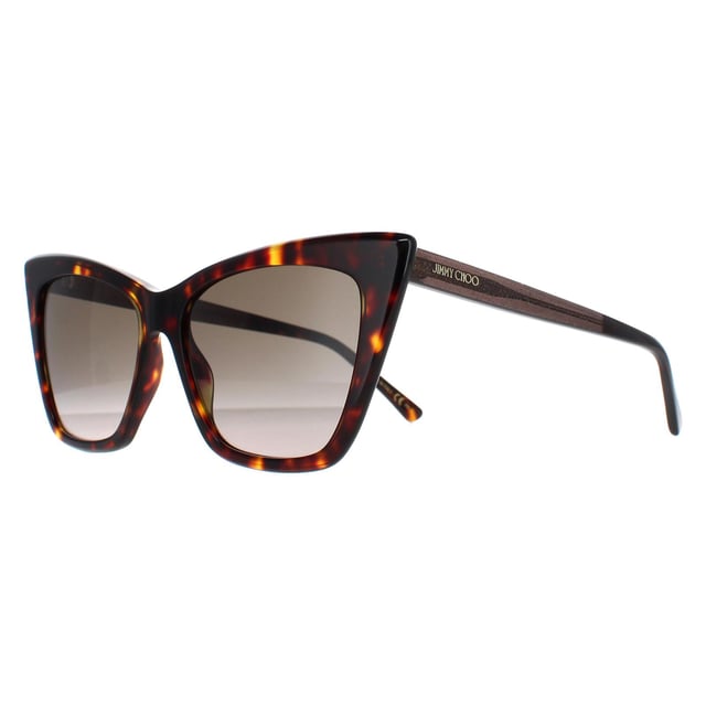 Jimmy Choo Cat Eye Womens Havana Brown Gradient LUCINE/S  Sunglasses are a elegant cat eye frame, enhancing your facial features while providing optimal sun protection. The high-quality acetate material used in their construction ensure durability and comfort, making them the ideal companion for both everyday wear and special occasions. The Jimmy Choo logo features on the temples for brand authenticity.