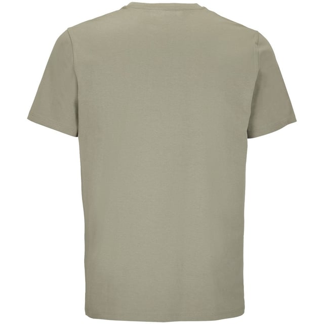 100% Gekämmte Bio-Baumwolle. Design: Unifarben. Seitennähte, Doppelnadel-Stich, Größenetikett ohne Markennamen. GSM (Gramm pro Quadratmeter): 175. Nachhaltigkeit: ACCORD, Amfori-Freigabe, BSCI, Fair Wear geprüft, Oeko-Tex Standard 100 zertifiziert, PETA-geprüftes Vegan, REACH, nachhaltige Materialien. Rundhalsausschnitt, gerippt, verklebt. Kurzärmlig.