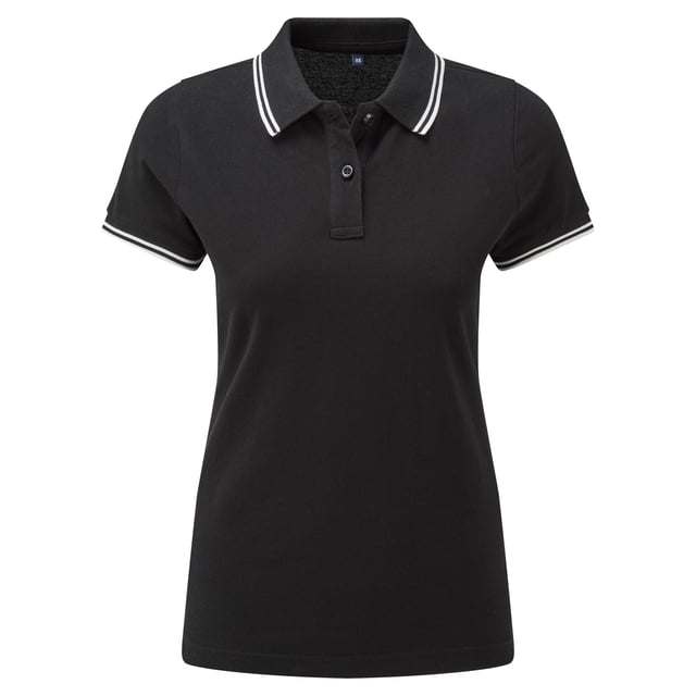 Fitted polo for women with tipped contrast detail to the collar and cuffs. Features two contrast coloured buttons on placket and a contrast colour on side vents. Also includes twin-needle stitching on hem and a ribbed knit collar and sleeve cuffs. Sizes: XS (8 UK), S (10 UK), M (12 UK), L (14 UK), XL (16 UK), XXL (18 UK). Materials: 100% ringspun combed cotton, Other materials: (Charcoal) 60% cotton, 40% polyester, (Heather Grey) 85% cotton, 15% viscose.