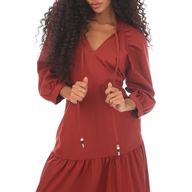 Womens BOSS Depera Dress in red.- V-neck.- 3-4 sleeves.- Cropped voluminous sleeves.- Button cuffs.- Intricate stitching details.- Unlined.- Relaxed fit.- Ref: 50469188606