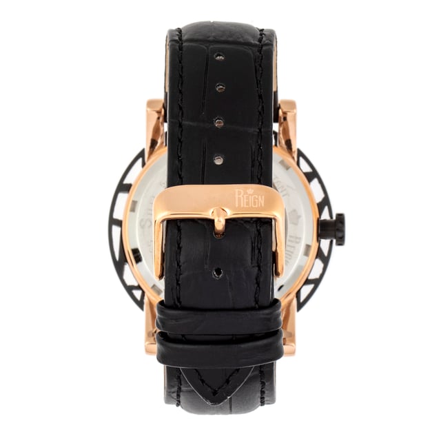 316L Surgical-Quality Stainless Steel Case; Jeweled Automatic Miyota 8N24 Movement; Jewel Bearings: 20 Jewels; 41 Hour Power Reserve; Beats per Hour (BPH): 21600/Hour; Sapphire-Coated Mineral Crystal; Skeleton Dial; Observation Caseback to view Movement; Logo-Engraved Crown; Genuine Leather Crocodile-Embossed Strap; Logo-Engraved Stainless Steel Clasp; Luminous Hands; Luminous Markers; 44mm Diameter; 5 ATM Water Resistance;
