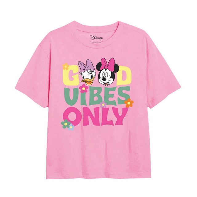 100% Cotton. Characters: Daisy Duck, Minnie Mouse. Design: Flowers, Text. Neckline: Round Neck. Sleeve-Type: Short-Sleeved. 100% Officially Licensed.