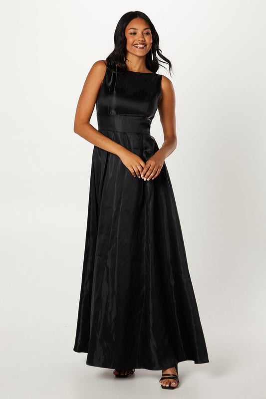 Boat Neck Full Skirted Twill Gown