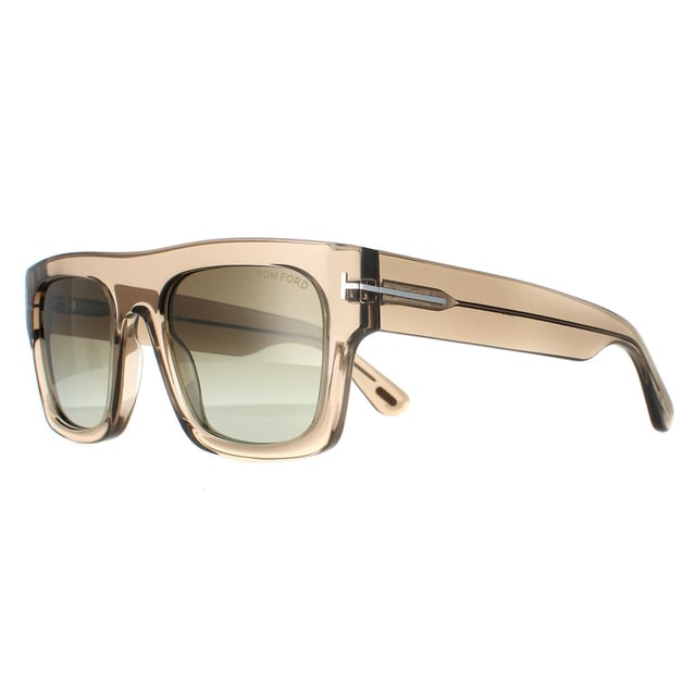 Tom Ford Square Mens Light Brown Transparent Green Gradient Fausto FT0711  Sunglasses are a typically bold fashion statement from Tom Ford with the flat top and extra chunky full rim acetate frame. The signature T bar wraps the temple and Tom Ford plate finishes the end pieces with aplomb