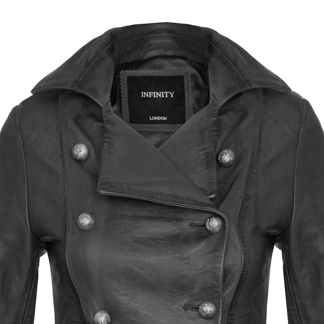 Step into the enchanting realm of gothic elegance with our Women's Gothic Leather Coat, a striking fusion of Edwardian and Victorian styles infused with a modern gothic punk edge.The Women's Gothic Leather Coat combines historical elements with contemporary gothic punk nuances, perfect for those seeking a bold and distinctive fashion statement that transcends eras. Design Features:  Seamlessly merges tailored trench design with a distinct gothic flair for a unique and bold appearance. Crafted from high-quality leather, ensuring durability and an opulent feel for long-term wardrobe investment. Classic double-breasted button closure adds vintage charm and timeless sophistication to the coat's aesthetic. The hem's dramatic tailoring presents a feminine silhouette reminiscent of Edwardian and Victorian fashion, adding visual allure. Made from 100% leather, this coat exudes luxury and quality construction, appealing to fashion enthusiasts seeking a unique statement piece.