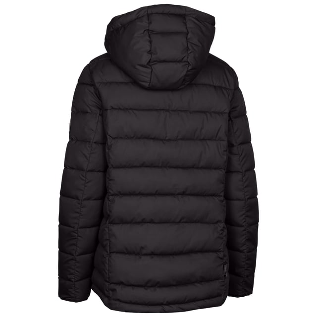 100% Recycled Polyester. Design: Plain, Quilted. Neckline: Hooded. Sleeve-Type: Long-Sleeved. Padded, Sleeve Patch. Hood Features: Adjustable, Grown On Hood. Pockets: 2 Side Pockets, Zip. Fastening: Full Zip. XS: 32 in. S: 34 in. M: 36 in. L: 38 in. XL: 40 in. XXL: 42 in.