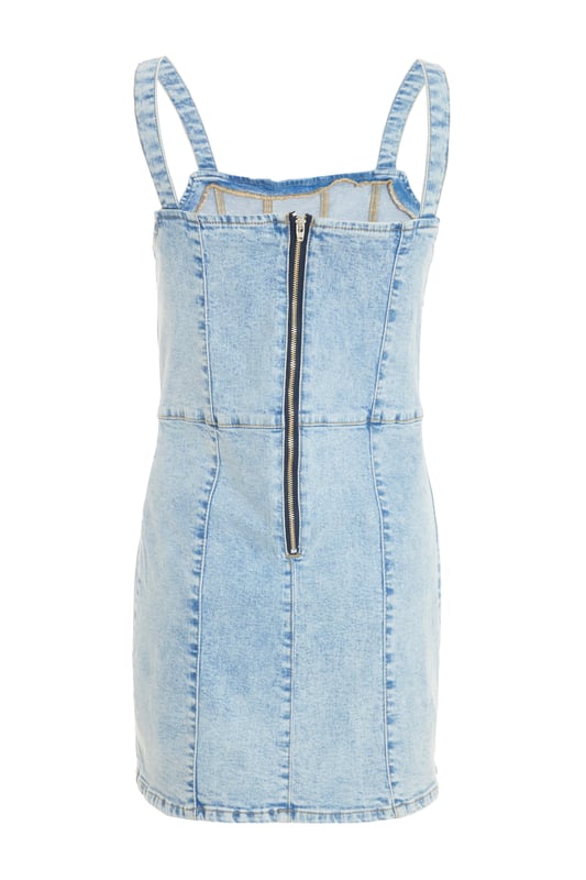 Denim-Contrast Panel Mini Dress - Blue main image 0