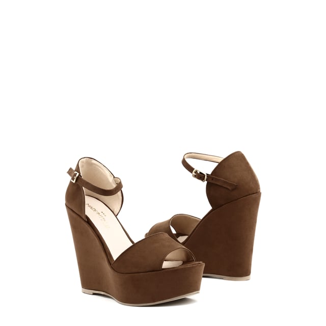 Frühling Sommer Kollektion   Keilsandalen mit verstellbarem Knöchelriemen   100 % MADE IN ITALY   Obermaterial:  Synthetisches Wildleder   Innensohle:  Leder   Sohle:  Gummi   Keilhöhe: 12,5 cm, Plateauhöhe: 4,5 cm. Stil: Riemchen. Zehenstil: offen. Absatzform: Block.